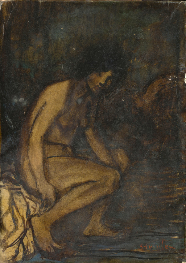 Petite étude de nu assis sur fond sombre